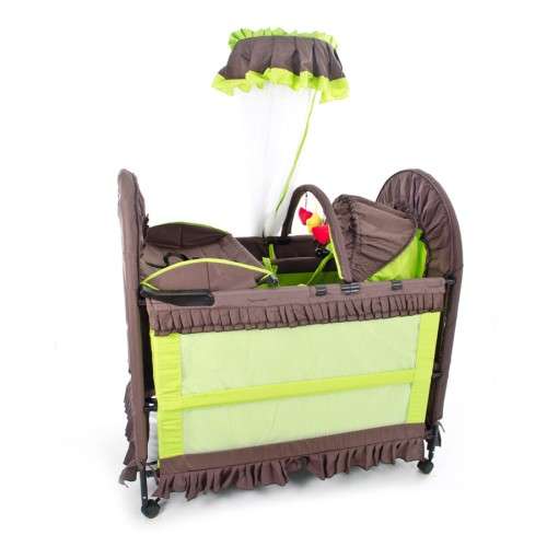 Chelino 6 in 1 Baby Camp Cot | Green/Brown